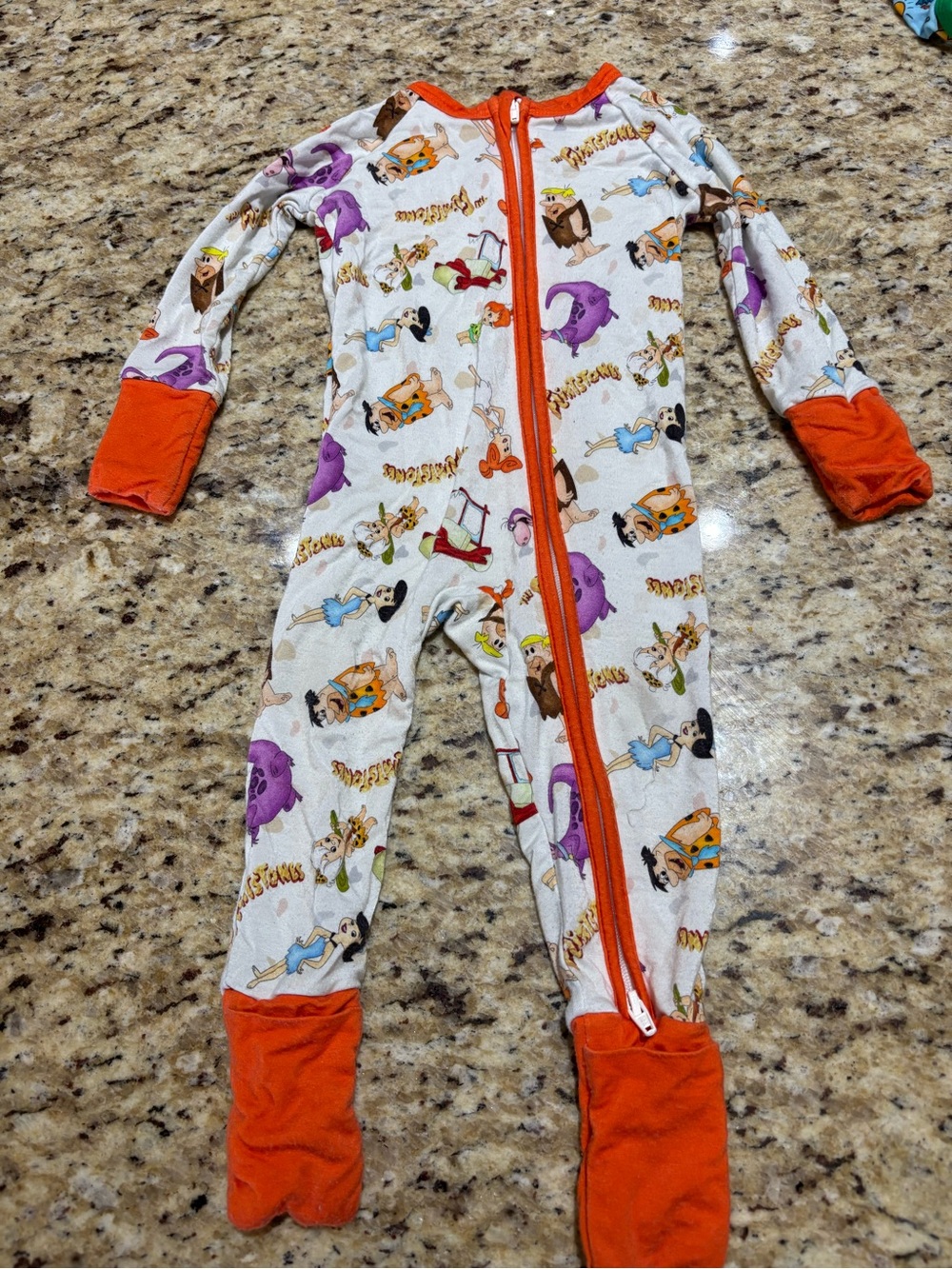 3-6 month Long-Sleeve Footed Pajamas with Orange Trim Flintstones print